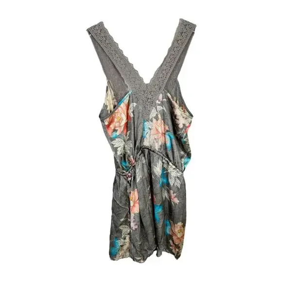 Anthropologie Eloise Lela Lace Romper Small Floral NIghtie Teddy Gray Boho Sleep - Picture 4 of 8